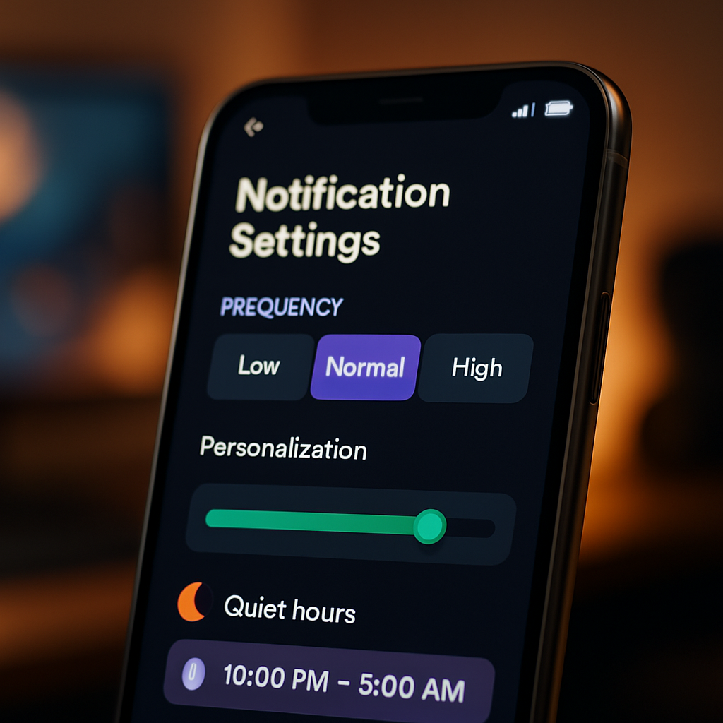 A smartphone showcasing a notification settings interface, illustrating customization options for gaming service notific