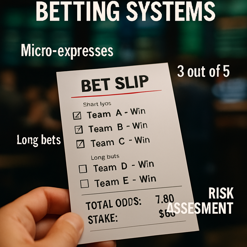 An educational image showcasing a betting system with a betting slip, terms, and sportsbook